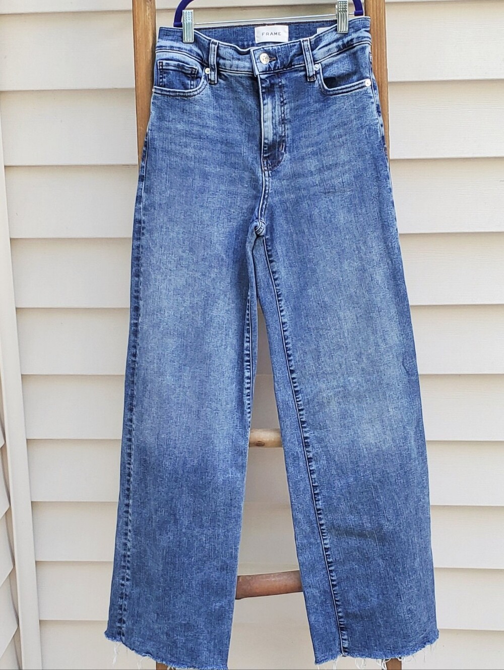 Frame Le Slim Palazoo Wide-Leg Cut-Hem Jeans Size 27 - Picture 2 of 6